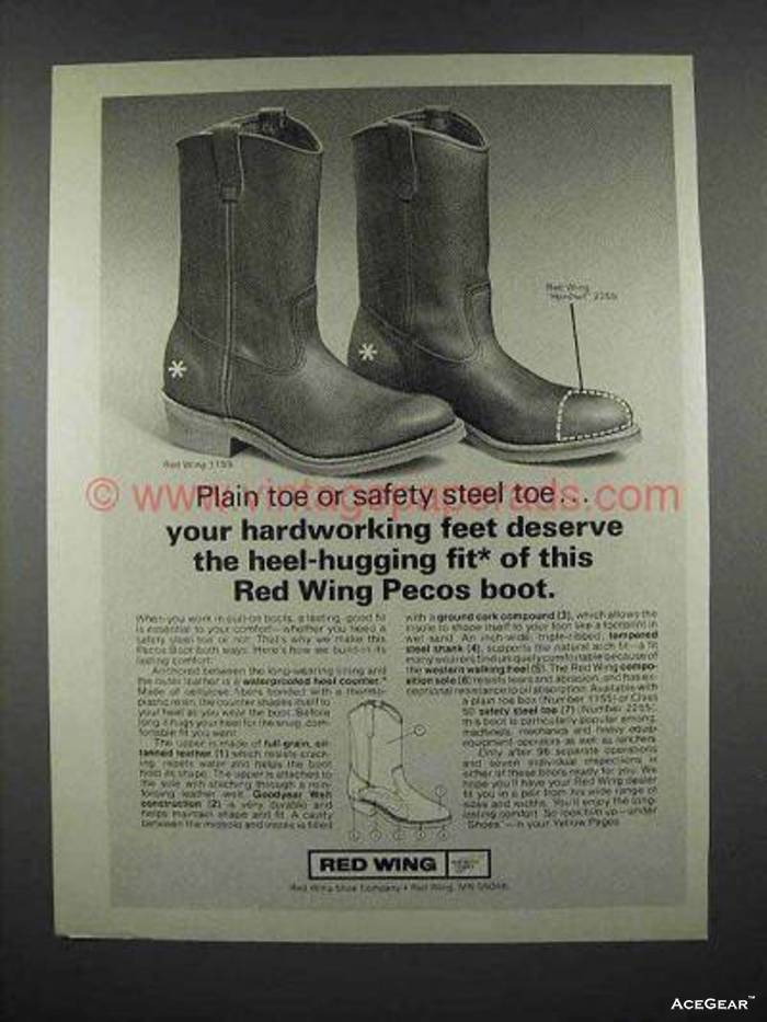 1977 Red Wings Pecos boots 的广告, 主打加入铁头结构抗压又好穿